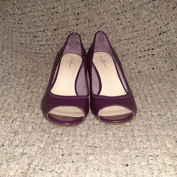 COLE HAAN-Air Tali-Maroon Patent Leather Peep Toe Wedge-Sz 9B-Excellent - Picture 3 of 8